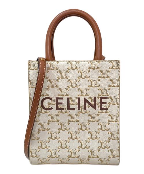 CELINE（セリーヌ）CELINE (セリーヌ) ミニバーティカルカバ ホワイト×ブラウンの古着・服飾アイテム