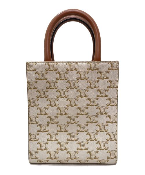 CELINE（セリーヌ）CELINE (セリーヌ) ミニバーティカルカバ ホワイト×ブラウンの古着・服飾アイテム