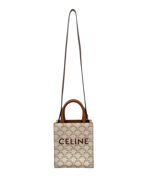 CELINE（セリーヌ）CELINE (セリーヌ) ミニバーティカルカバ ホワイト×ブラウンの古着・服飾アイテム