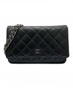 CHANELシャネル）の古着「マトラッセ チェーンウォレット」｜ブラック