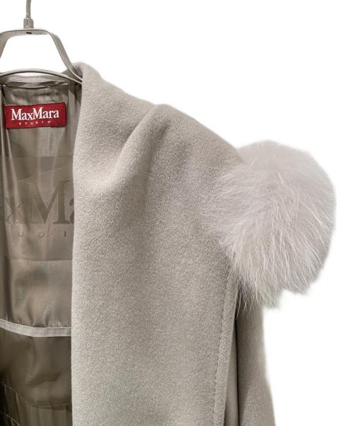 Max Mara Studio（マックスマーラ ストゥディオ）Max Mara Studio (マックスマーラ ストゥディオ) アンゴラシルク混ファー付きフーデットコート ベージュ サイズ:40の古着・服飾アイテム