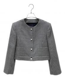 FOXEY BOUTIQUE（フォクシー ブティック）の古着「ノーカラーパールボタンジャケット」｜ホワイト×ブラック