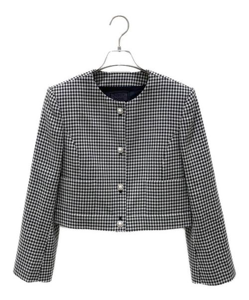 FOXEY BOUTIQUE（フォクシー ブティック）FOXEY BOUTIQUE (フォクシー ブティック) ノーカラーパールボタンジャケット ホワイト×ブラック サイズ:38の古着・服飾アイテム