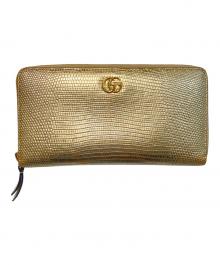 GUCCI（グッチ）の古着「GGマーモント リザード ジップアラウンドウォレット」｜ゴールド