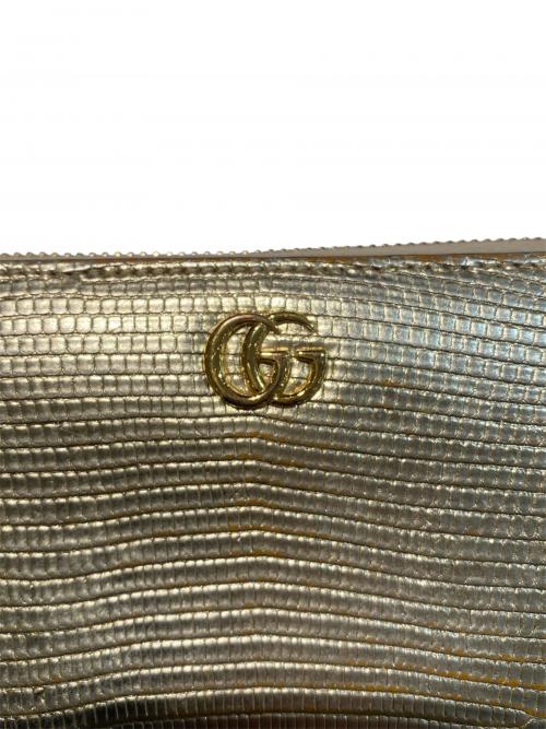 GUCCI（グッチ）GUCCI (グッチ) GGマーモント リザード ジップアラウンドウォレット ゴールドの古着・服飾アイテム