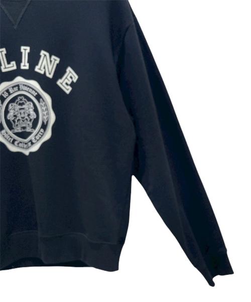 CELINE（セリーヌ）CELINE (セリーヌ) クルーネック カレッジロゴ フロッキープリントスウェット ブラック サイズ:Mの古着・服飾アイテム
