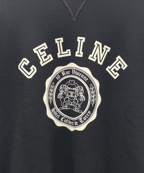 CELINE（セリーヌ）CELINE (セリーヌ) クルーネック カレッジロゴ フロッキープリントスウェット ブラック サイズ:Mの古着・服飾アイテム