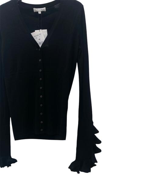 CELINE（セリーヌ）CELINE (セリーヌ) 袖フリルデザインカーディガン ブラック サイズ:Mの古着・服飾アイテム