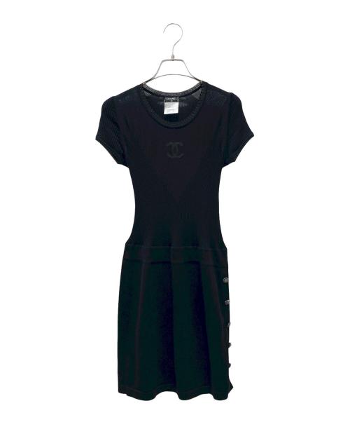 CHANEL（シャネル）CHANEL (シャネル) P37 ココマーク半袖ニットワンピース ブラック サイズ:34の古着・服飾アイテム