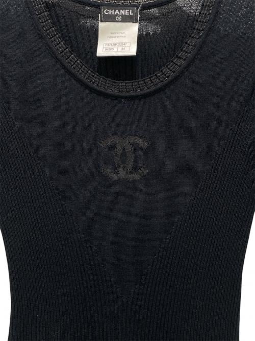 CHANEL（シャネル）CHANEL (シャネル) P37 ココマーク半袖ニットワンピース ブラック サイズ:34の古着・服飾アイテム