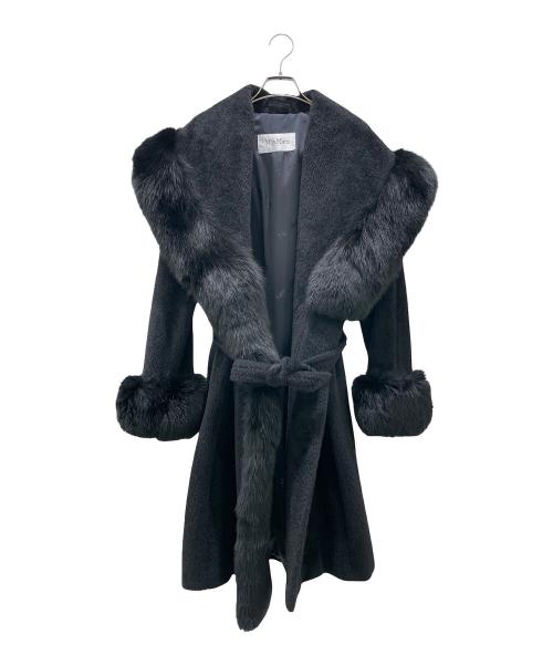 MaxMara（マックスマーラ）MaxMara (マックスマーラ) フォックスファーベルト付ガウンコート ブラック サイズ:36の古着・服飾アイテム