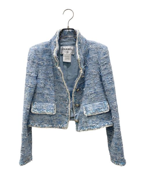 CHANEL（シャネル）CHANEL (シャネル) P50 ツイードジャケット スカイブルー サイズ:34の古着・服飾アイテム