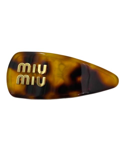 MIU MIU（ミュウミュウ）MIU MIU (ミュウミュウ) ロゴバレッタ ブラウン×ゴールドの古着・服飾アイテム