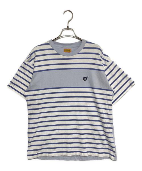 HUMAN MADE（ヒューマンメイド）HUMAN MADE (ヒューマンメイド) ボーダーハート刺繍パッチTシャツ ブルー サイズ:XLの古着・服飾アイテム