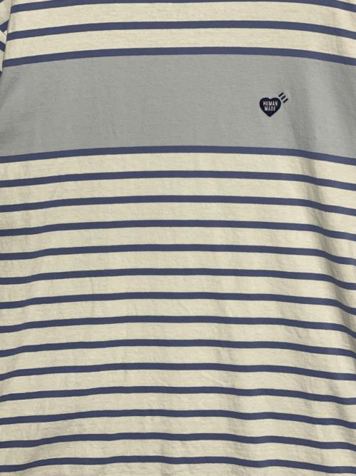 HUMAN MADE（ヒューマンメイド）HUMAN MADE (ヒューマンメイド) ボーダーハート刺繍パッチTシャツ ブルー サイズ:XLの古着・服飾アイテム