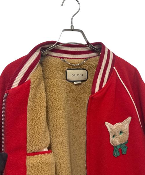 GUCCI（グッチ）GUCCI (グッチ) 裏ボア キャットワッペン スタジャンブルゾン レッド サイズ:46の古着・服飾アイテム