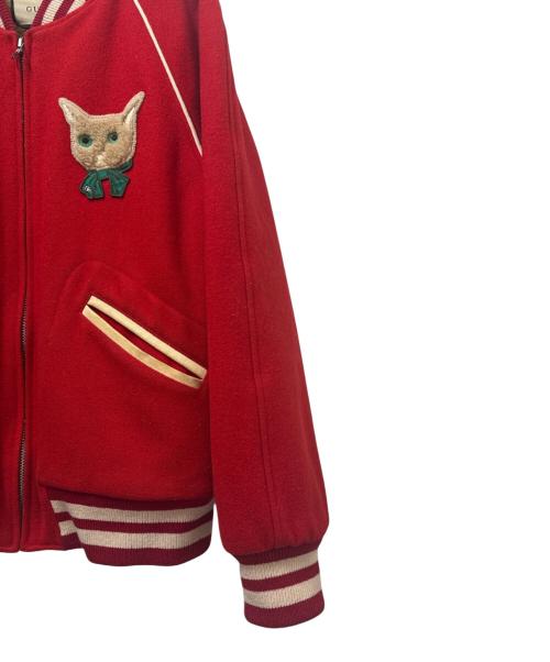 GUCCI（グッチ）GUCCI (グッチ) 裏ボア キャットワッペン スタジャンブルゾン レッド サイズ:46の古着・服飾アイテム