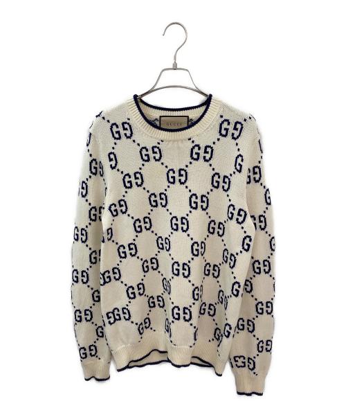 GUCCI（グッチ）GUCCI (グッチ) GG コットンニットスウェットシャツ ホワイト×ネイビー サイズ:XSの古着・服飾アイテム