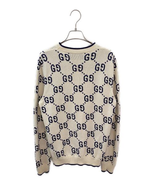 GUCCI（グッチ）GUCCI (グッチ) GG コットンニットスウェットシャツ ホワイト×ネイビー サイズ:XSの古着・服飾アイテム