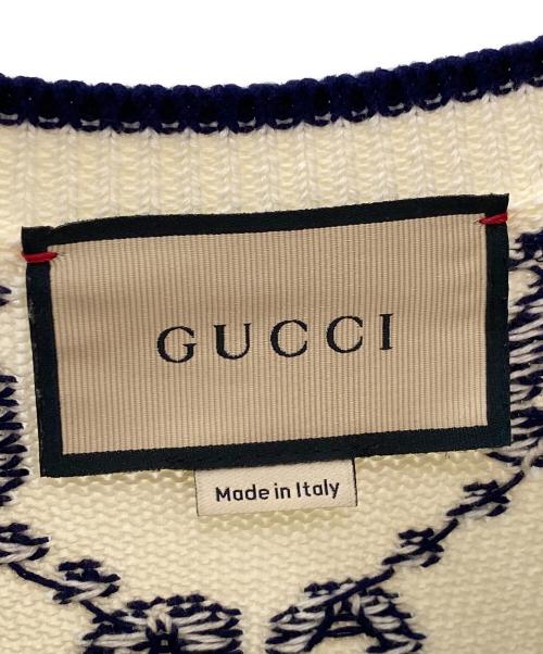 GUCCI（グッチ）GUCCI (グッチ) GG コットンニットスウェットシャツ ホワイト×ネイビー サイズ:XSの古着・服飾アイテム