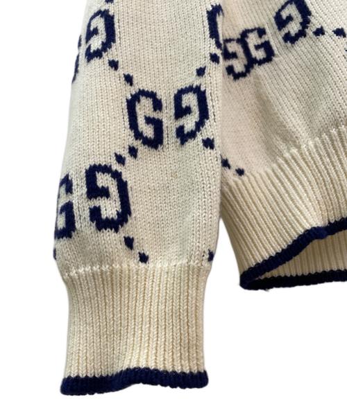 GUCCI（グッチ）GUCCI (グッチ) GG コットンニットスウェットシャツ ホワイト×ネイビー サイズ:XSの古着・服飾アイテム