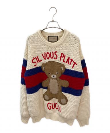 中古・古着通販】GUCCI (グッチ) ベア刺繍ニットセーター アイボリー