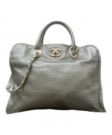 CAHNEL（シャネル）の古着「フレンチリビエラ / ココマーク パンチングメッシュ 2WAYバッグ」｜シルバー