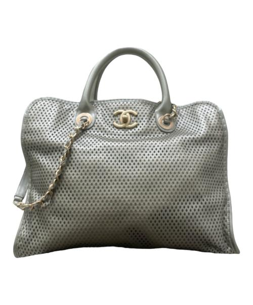 CAHNEL（シャネル）CAHNEL (シャネル) フレンチリビエラ / ココマーク パンチングメッシュ 2WAYバッグ シルバーの古着・服飾アイテム