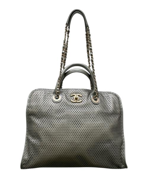 CAHNEL（シャネル）CAHNEL (シャネル) フレンチリビエラ / ココマーク パンチングメッシュ 2WAYバッグ シルバーの古着・服飾アイテム