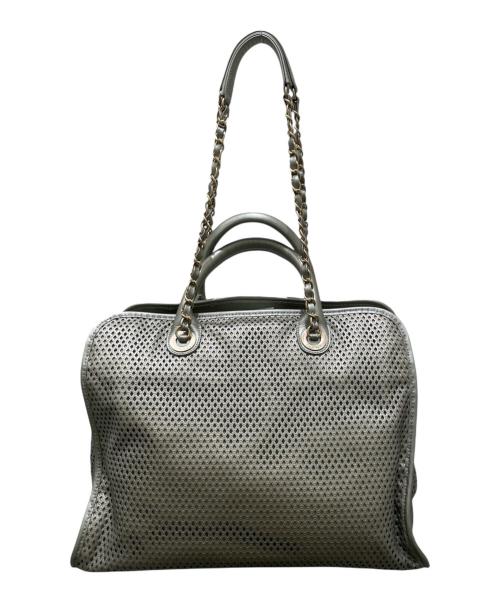 CAHNEL（シャネル）CAHNEL (シャネル) フレンチリビエラ / ココマーク パンチングメッシュ 2WAYバッグ シルバーの古着・服飾アイテム