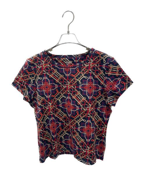 HERMES（エルメス）HERMES (エルメス) 総柄Tシャツ ネイビー×レッド サイズ:42の古着・服飾アイテム