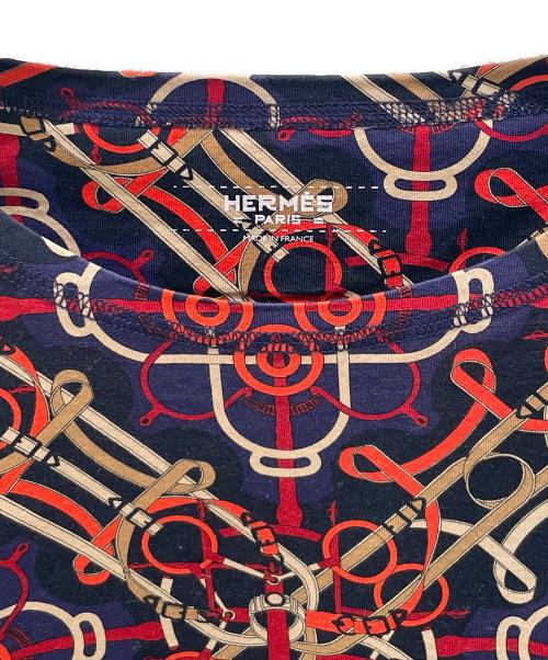 HERMES（エルメス）HERMES (エルメス) 総柄Tシャツ ネイビー×レッド サイズ:42の古着・服飾アイテム
