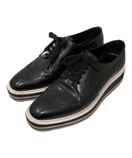 PRADA（プラダ）PRADA (プラダ) 厚底レースアップレザーシューズ ブラック サイズ:37の古着・服飾アイテム