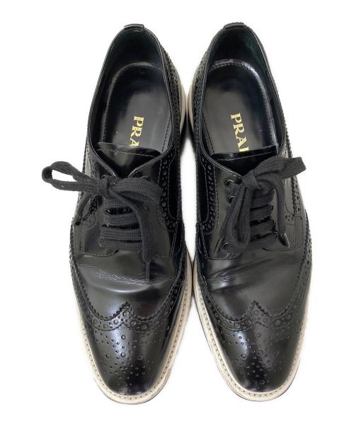 PRADA（プラダ）PRADA (プラダ) 厚底レースアップレザーシューズ ブラック サイズ:37の古着・服飾アイテム