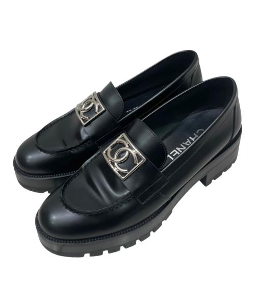 CHANEL（シャネル）CHANEL (シャネル) ココマーク レザー厚底ローファー ブラック サイズ:38の古着・服飾アイテム