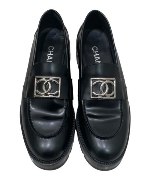 CHANEL（シャネル）CHANEL (シャネル) ココマーク レザー厚底ローファー ブラック サイズ:38の古着・服飾アイテム