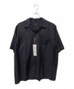 COMOLIコモリ）の古着「24SS ウールシルク 半袖オープンカラーシャツ」｜ネイビー