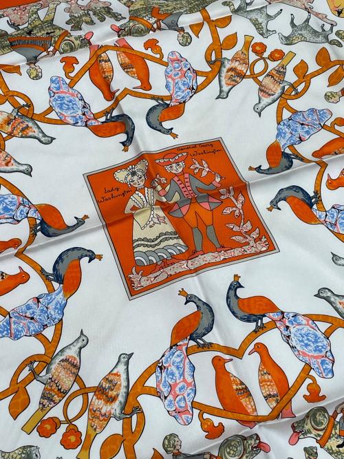 HERMES（エルメス）HERMES (エルメス) カレ90《EARLY AMERICA （古き良きアメリカ）》 レッド×ホワイト サイズ:90の古着・服飾アイテム