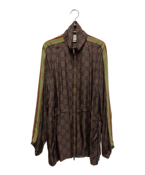 GUCCI（グッチ）GUCCI (グッチ) GGスプリーム ロゴ ジップアップジャケット ブラウン サイズ:Mの古着・服飾アイテム