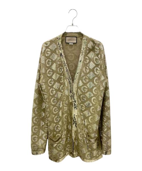 GUCCI（グッチ）GUCCI (グッチ) Gロゴ スパンコールカーディガン ゴールド サイズ:Lの古着・服飾アイテム