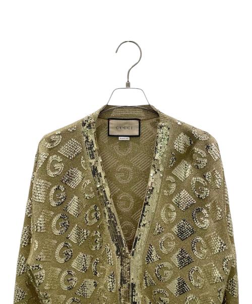 GUCCI（グッチ）GUCCI (グッチ) Gロゴ スパンコールカーディガン ゴールド サイズ:Lの古着・服飾アイテム