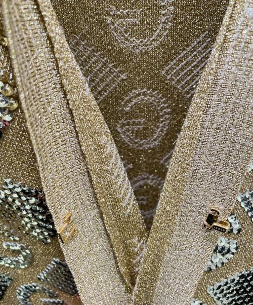 GUCCI（グッチ）GUCCI (グッチ) Gロゴ スパンコールカーディガン ゴールド サイズ:Lの古着・服飾アイテム