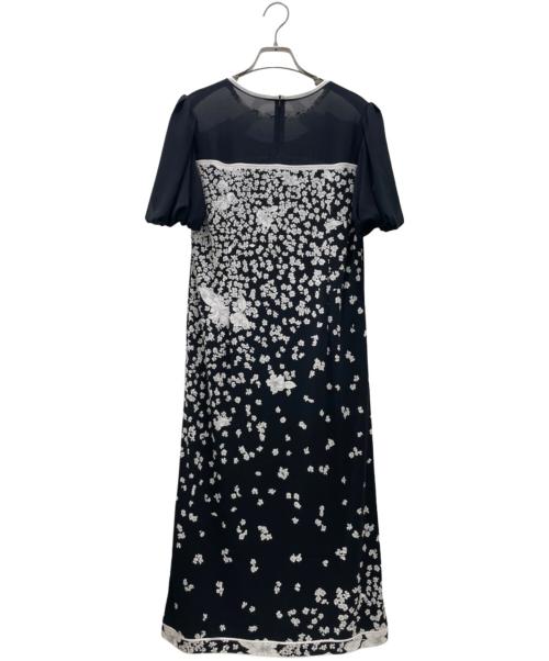 LEONARD PARIS（レオナール パリ）LEONARD PARIS (レオナール パリ) フラワープリント半袖ワンピース ブラック サイズ:3の古着・服飾アイテム