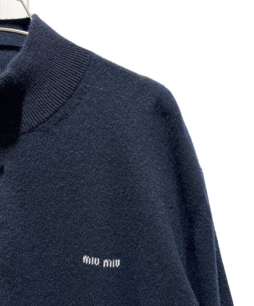 MIU MIU（ミュウミュウ）MIU MIU (ミュウミュウ) カシミアxレザー ジッパースウェットシャツ/MMLB75_1748_F0008_S_OOO ネイビー サイズ:44の古着・服飾アイテム