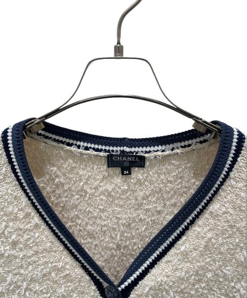 CHANEL（シャネル）CHANEL (シャネル) P60 ラメニットカーディガン アイボリー×ネイビー サイズ:34の古着・服飾アイテム