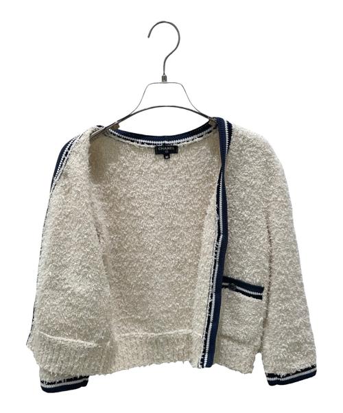 CHANEL（シャネル）CHANEL (シャネル) P60 ラメニットカーディガン アイボリー×ネイビー サイズ:34の古着・服飾アイテム