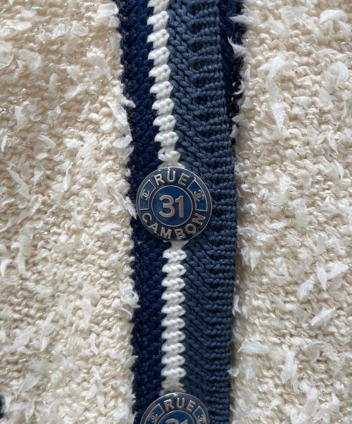 CHANEL（シャネル）CHANEL (シャネル) P60 ラメニットカーディガン アイボリー×ネイビー サイズ:34の古着・服飾アイテム