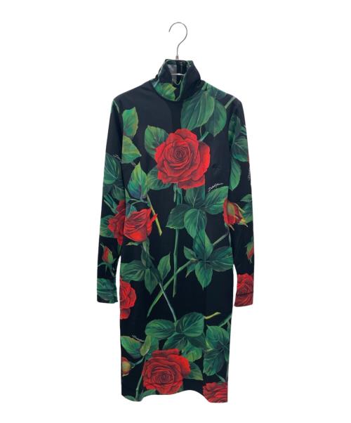 DOLCE & GABBANA（ドルチェ＆ガッバーナ）DOLCE & GABBANA (ドルチェ＆ガッバーナ) 花柄ハイネックワンピース ブラック サイズ:40の古着・服飾アイテム