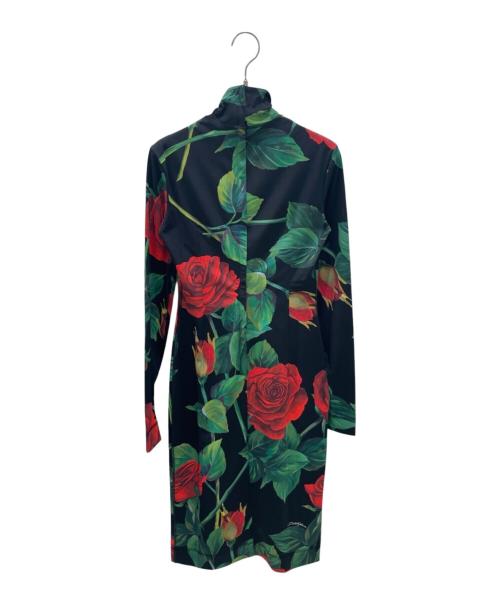 DOLCE & GABBANA（ドルチェ＆ガッバーナ）DOLCE & GABBANA (ドルチェ＆ガッバーナ) 花柄ハイネックワンピース ブラック サイズ:40の古着・服飾アイテム