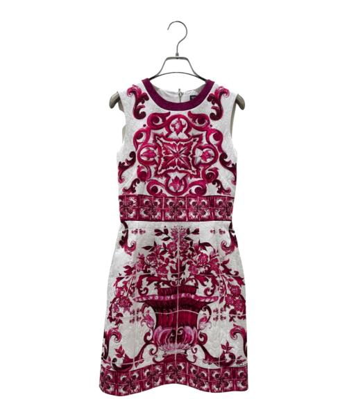 DOLCE & GABBANA（ドルチェ＆ガッバーナ）DOLCE & GABBANA (ドルチェ＆ガッバーナ) ノースリーブワンピース ホワイト×ピンク サイズ:36の古着・服飾アイテム